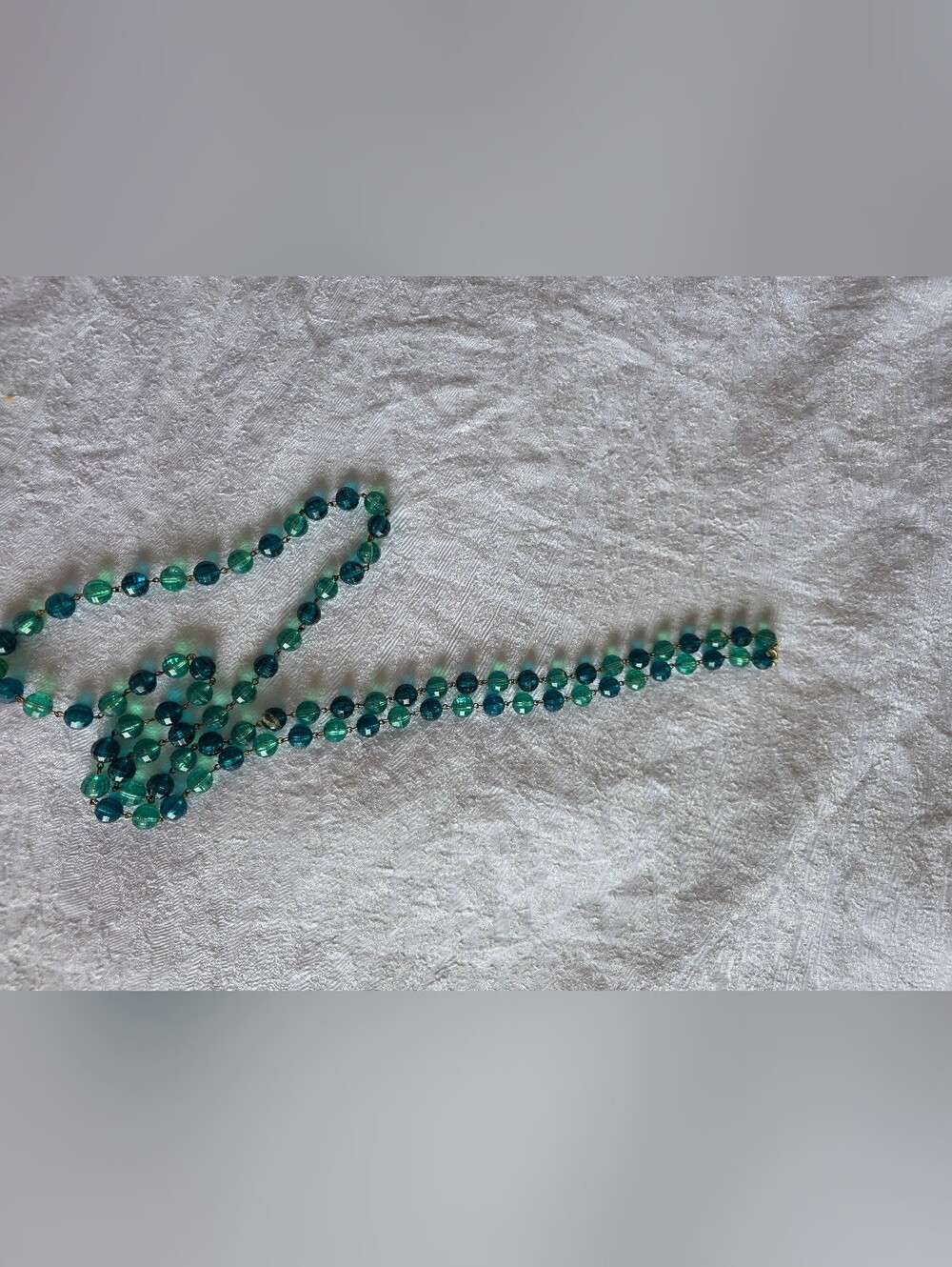 Vtg Mid Century Blue Green Faceted Crystal Glass Bead Station Necklace 52"